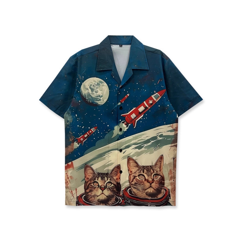 跨境外贸夏威夷衬衣古巴ins短袖宽松复古宽松沙滩休闲花衬衫男女