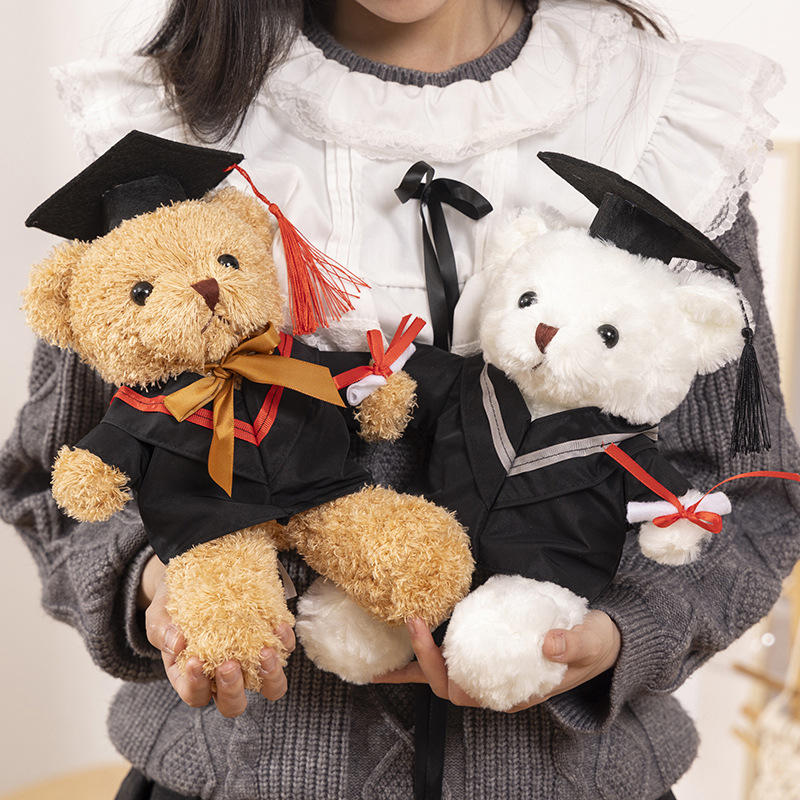 Graduación doctor Teddy Bear sombrero muñeca licenciatura oso impresión logotipo muñeca de peluche muñeca conmemorativa de la escuela