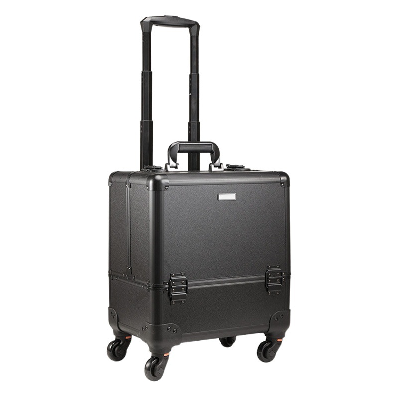 Caja de la carretilla del maquillaje profesional rueda universal portátil artista maquillaje Caja de Herramientas multifuncional cubo de agua negro caja de cosméticos