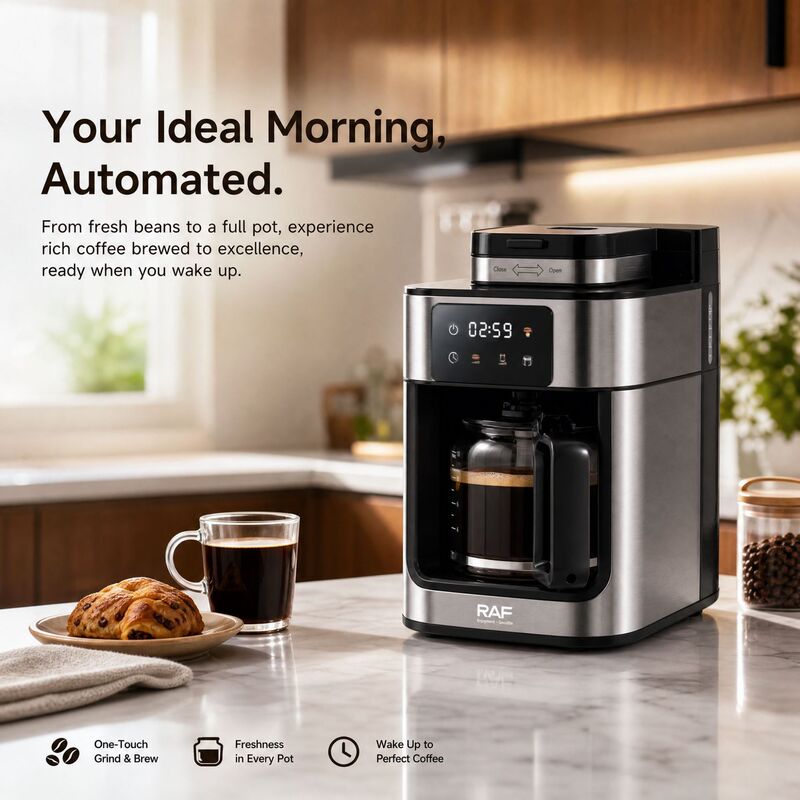 Cross-Border European Standard Fully Automatic American-Style Coffee Machine with Touch Screen Timer and Grinder, Drip-Type Coffee Pot Cross-Border European Standard Fully Automatic American-Style Coffee Machine with Touch Screen Timer and Grinder, Drip-Type Coffee Pot