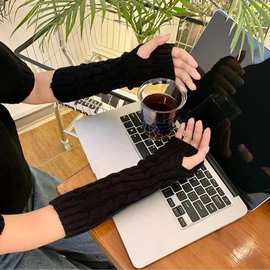 袖套保暖针织毛线秋冬露指防寒手套新款半指长款臂套防寒秋冬袖套