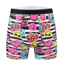 TEMU希音跨境男士内裤男长款平角裤涂鸦卡通印花四角短裤欧美大码