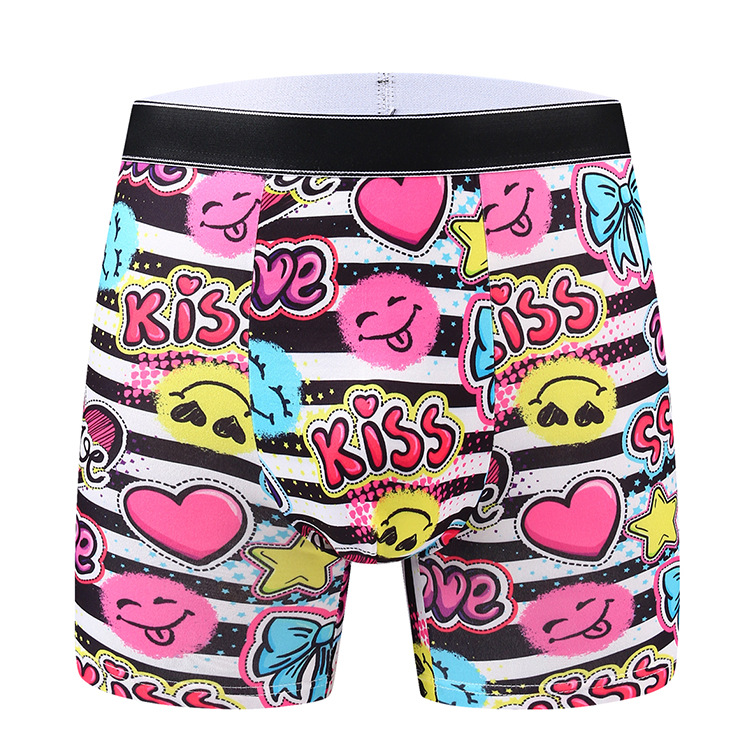 Temu Xiyin Cross-Border Men's Underwear Men's Long Boxer Briefs Graffiti Cartoon Printed Boxer Shorts European and American Large Size