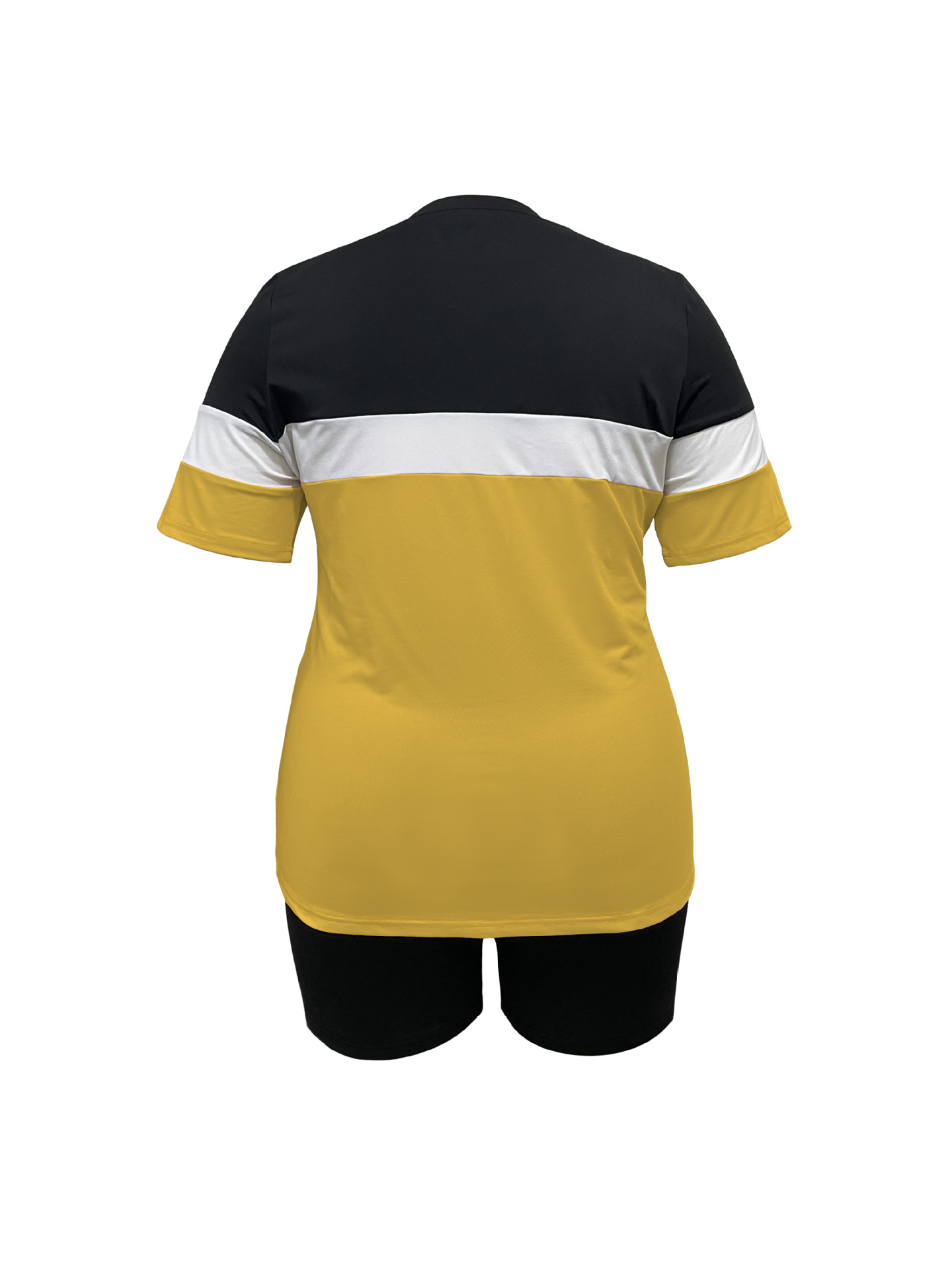 Women's Summer Sportswear Set Fashionable Color Block Crew Neck Short Sleeve T-Shirt Drawstring Shorts 2 Piece Outfit_ecoleips.com