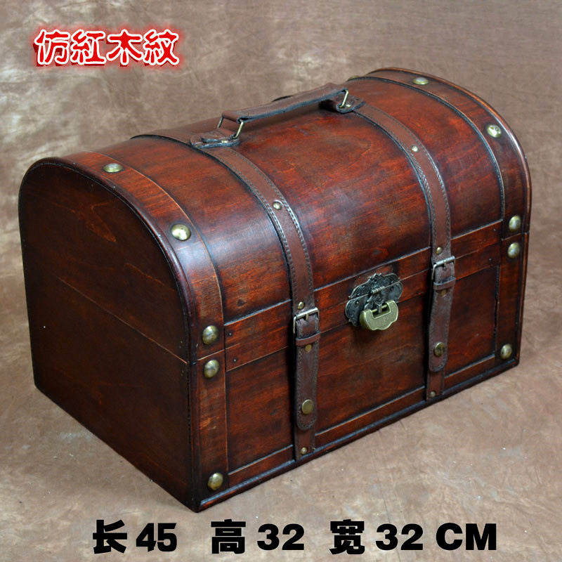 新款仿复古木箱仿古老式箱子玩具收纳整理箱拍摄橱窗道具带锁