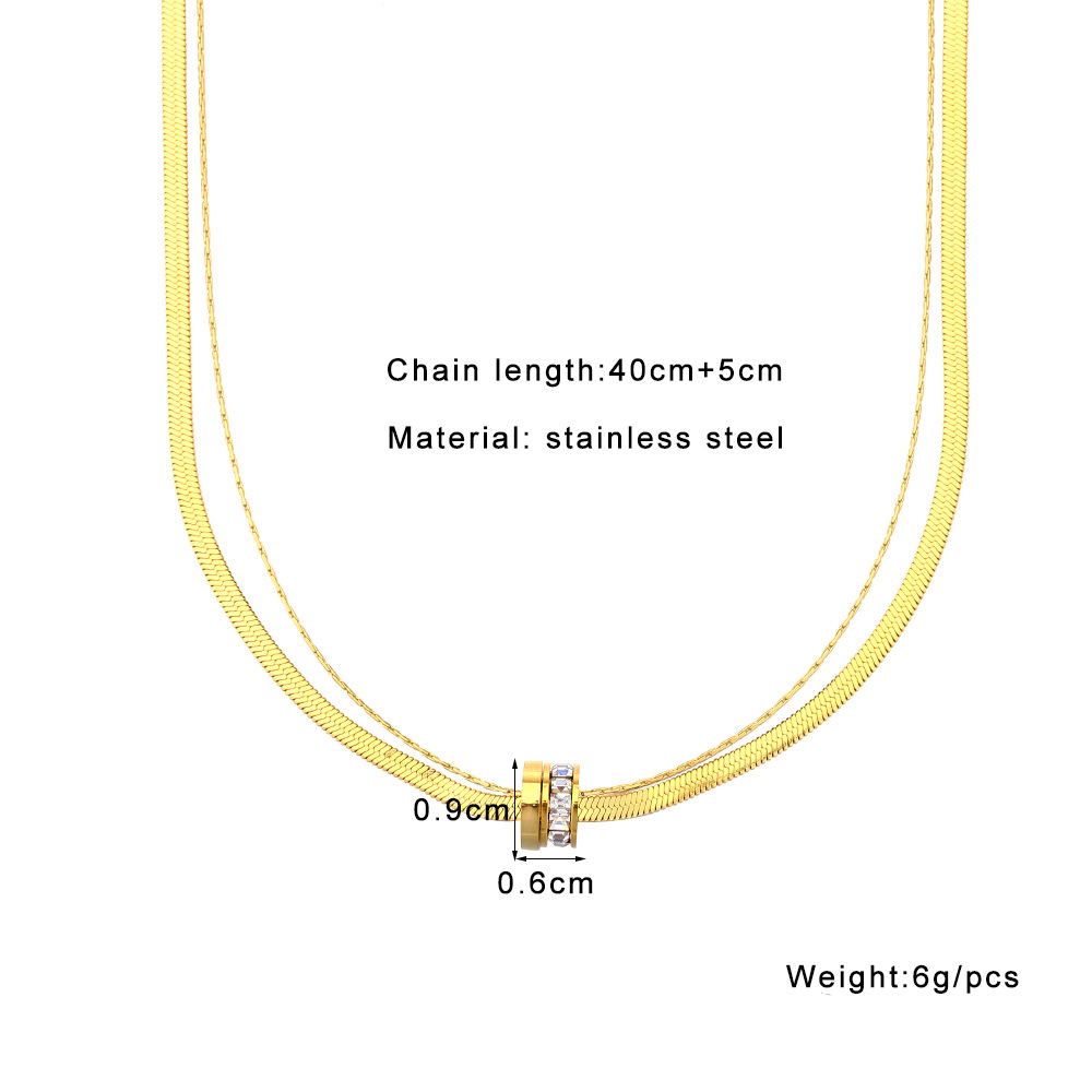 Acier Au Titane Plaqué Or 18K Style IG Style Simple Placage Incruster Rond Strass Collier display picture 1