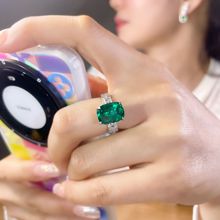 【禹涵珠宝】8克拉祖母绿培育高碳钻戒指精镶高级感S925银指环晚
