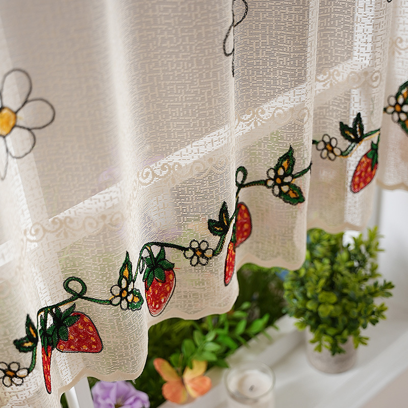Nuevas cortinas de café transfronterizas, pequeñas, frescas, a prueba de polvo, bordadas, cortinas transparentes, impermeables, sin perforaciones, estadounidenses