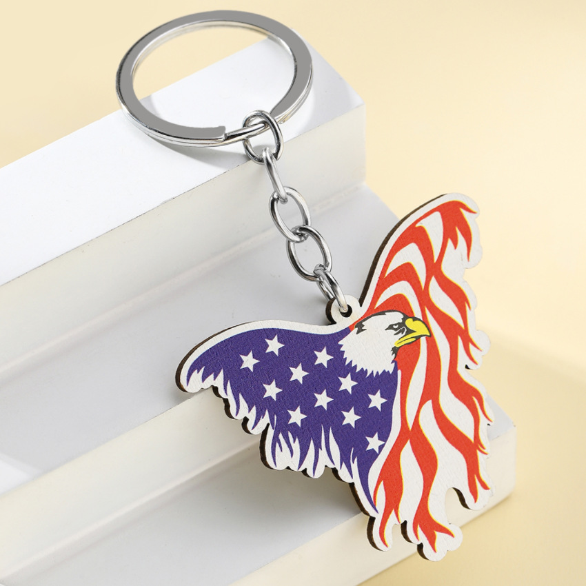 13g Weight Keychain Classification 1 Piece Quantity Daily Occasion Wood Material American Flag, Eagle Pattern Unisex Gender Retro Style 1 Piece Retro American Flag Eagle Wood Unisex Keychain 2