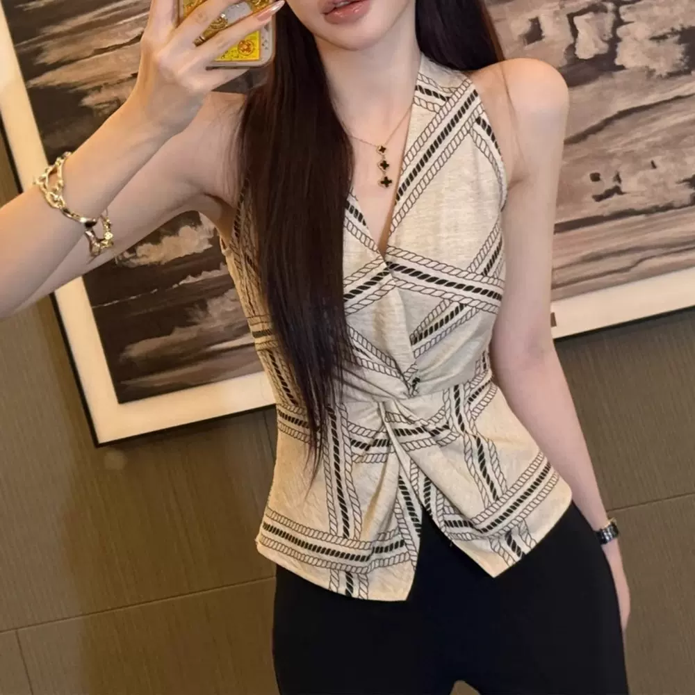 “松弛有度”设计感老钱风亚麻气质扭结上衣独特漂亮掐腰上衣女装