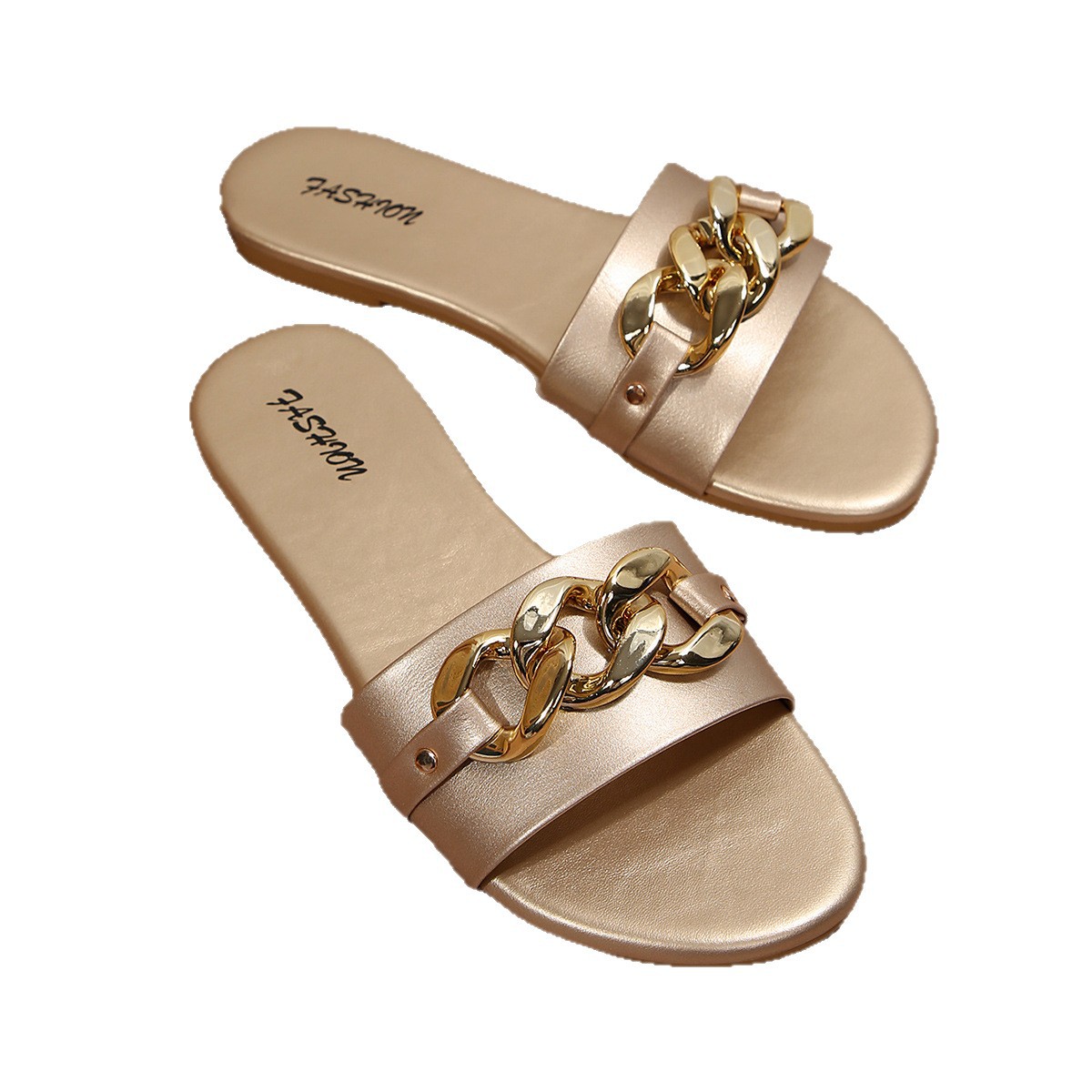 Zapatos de mujer transfronterizos zapatillas de moda de mujer color sólido decoración de metal cuadrado simple confort simple color sólido