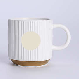 欧式杯子色条纹铜牌咖啡陶瓷马克水杯礼品杯刻LOGO欧式风商务礼品
