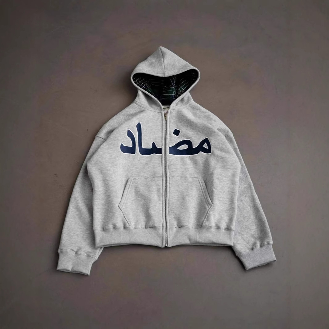 Felpa con cappuccio e cerniera da uomo Y2K Street Casual Hip Felpa con stampa personalizzata Autunno Inverno_voghion.com