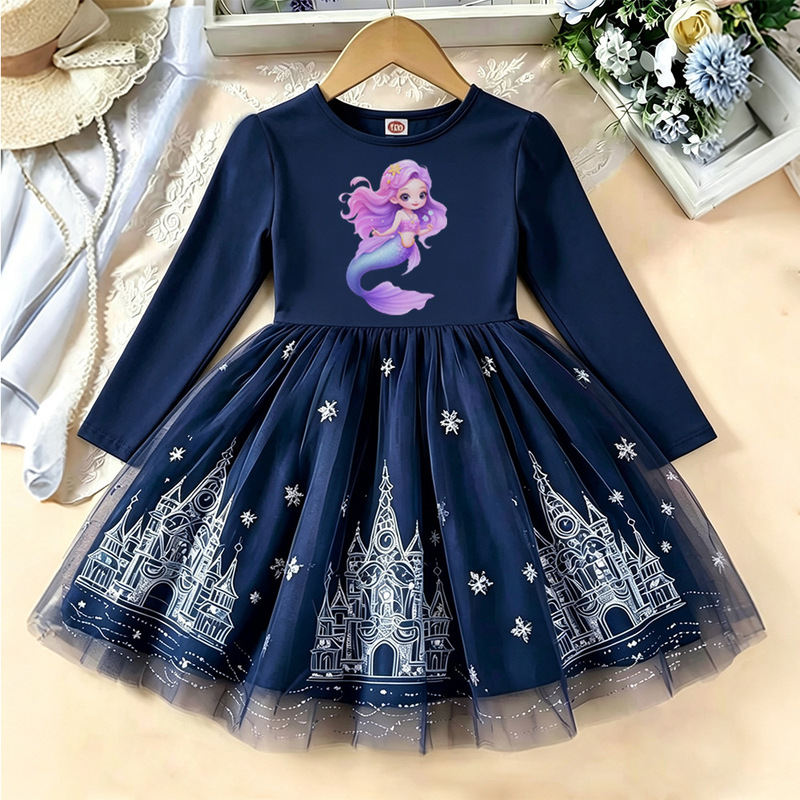 Girls' Dress Spring and Autumn Long-Sleeved Tutu Dress Girl Princess Dress Children's Gauze Dress Children's Dress Mermaid Style Girls' Dress Spring and Autumn Long-Sleeved Tutu Dress Girl Princess Dress Children's Gauze Dress Children's Dress Mermaid Style