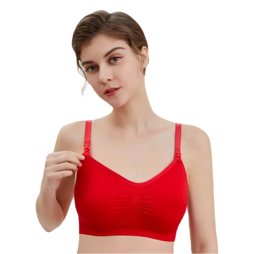 Бюстгальтер для грудного вскармливания с открытой пряжкой и без стального кольца Двойной бесшовный послеродовой бюстгальтер для грудного вскармливания Нижнее белье со съемной дышащей подушечкой для груди