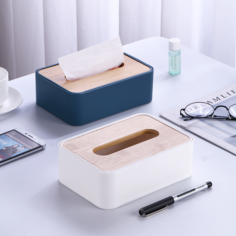 Estilo japonés cubierta de madera caja de pañuelos de escritorio creativo sala de estar simple cosméticos caja de almacenamiento de control remoto
