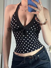 Sexy Y2K Hot Girl Color-Block Polka Dot Print Panel Halter