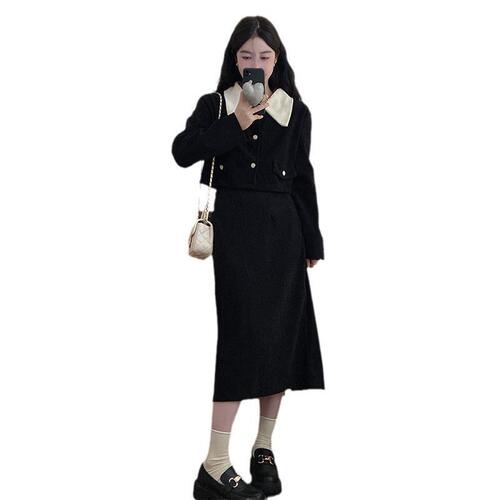 2025 Spring Autumn Fat MM Small Stature Corduroy Fashion Outerwear Little Black Dress Style Trendy Two-Piece Set for Women