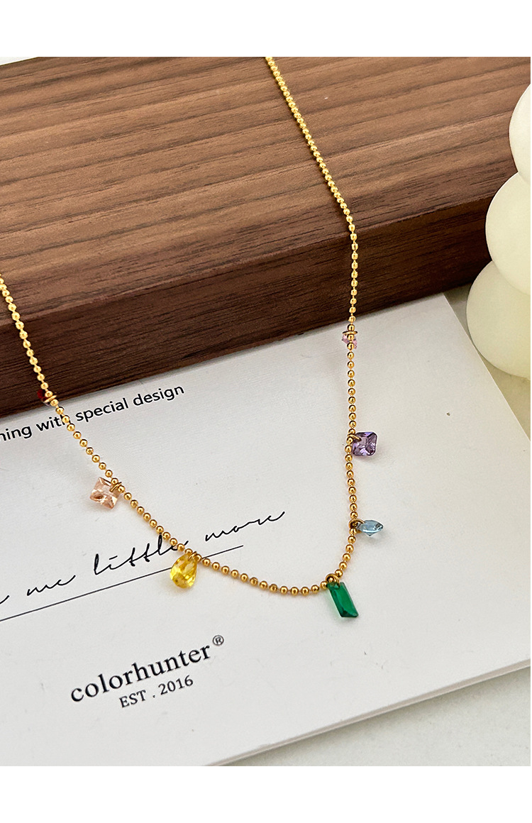 Plating Design Fashion Geometric Titanium Steel Plating Zircon Necklace