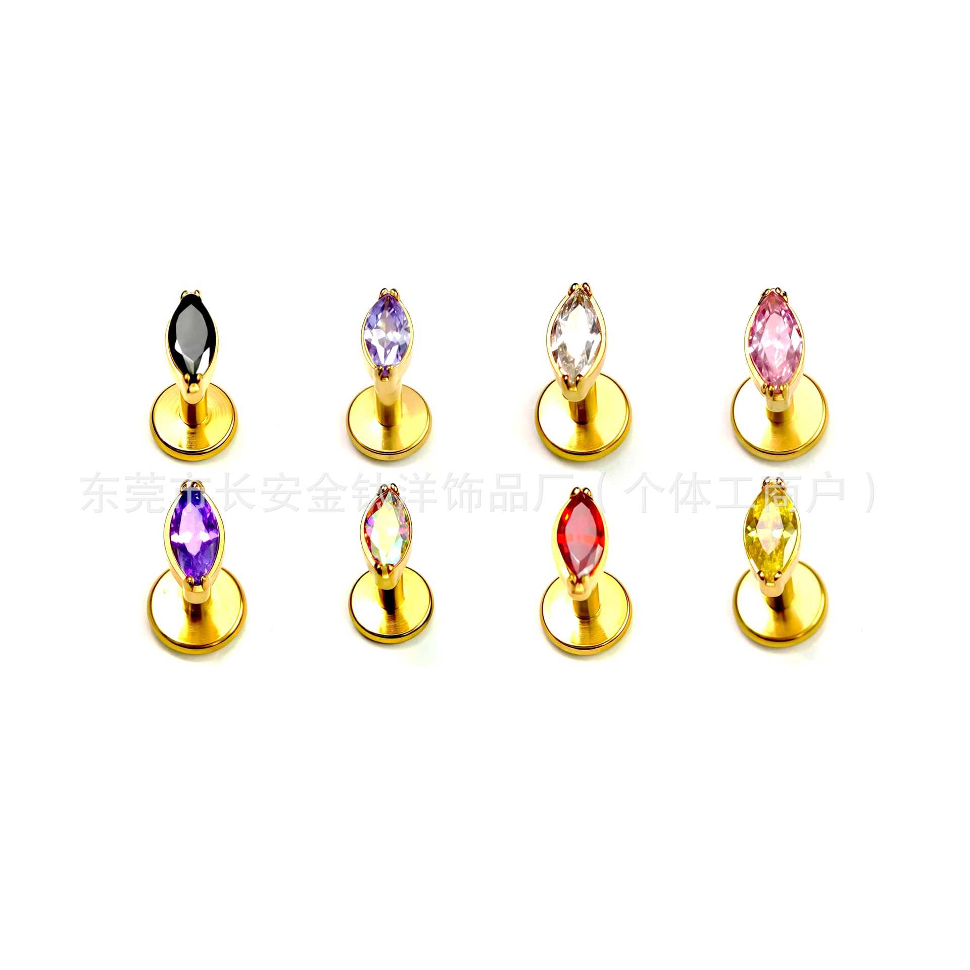 F136 Titanium Gold Plated Horse Eye Lip Nail with 5A Zircon Earrings Ear Nail Nose Nail G23 Titanium Alloy Puncture Jewelry detail image 4