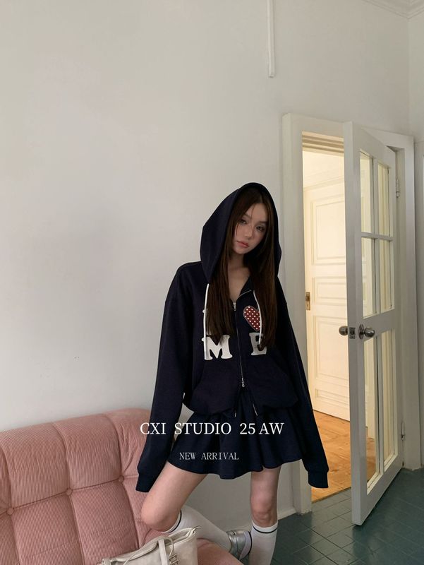 CXI 学院风卫衣套装小个子秋季卫衣短裙两件套休闲宽松外套半裙女|undefined