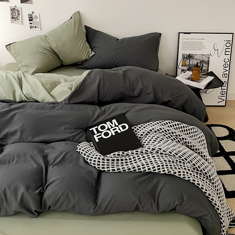 Cama de cuatro piezas A clase madre y bebé dormir desnudos ropa de cama de algodón lavado con agua cubierta cama dormitorio cama de tres piezas