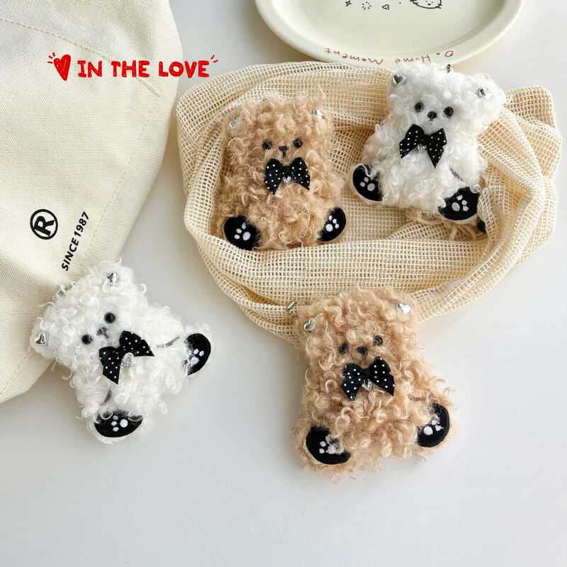 Korean-style curly-haired polka dot bow tie teddy bear plush pendant, teddy bear doll, girl's backpack keychain accessory gift Korean-style curly-haired polka dot bow tie teddy bear plush pendant, teddy bear doll, girl's backpack keychain accessory gift