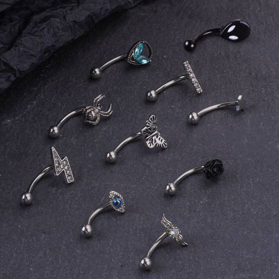 Mode New Niche Personality Eyebrow Nail Cross Spider Eyebrow Ring Butterfly Alien Head 7-character Eyebrow Bone Nail Cross-border