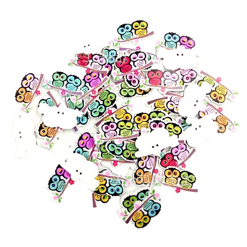 19*35mm bicolor búho pintado botón de madera decoración bricolaje niños botones rompecabezas