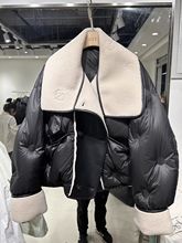 秋冬女装冬韩国洋气皮拼接宽松加厚白鸭绒羽绒服