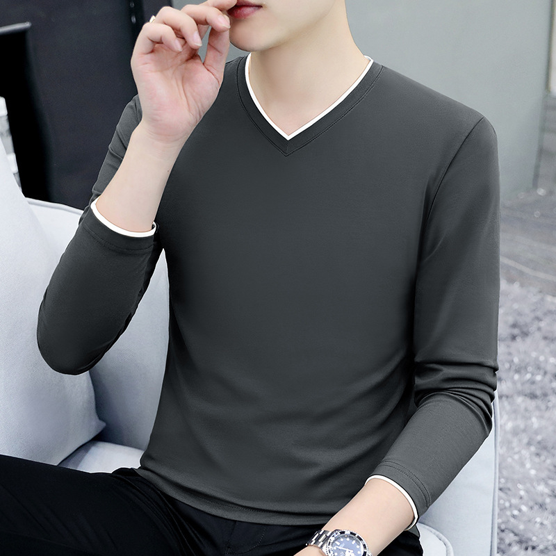 카본 그레이 브이넥 대비 컬러 T191 스타일