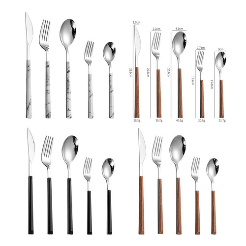 Ins Korean-style imitation wood-handled stainless steel knife, fork, and spoon set, Western steak knife and fork four-piece set with coffee spoon, gift set