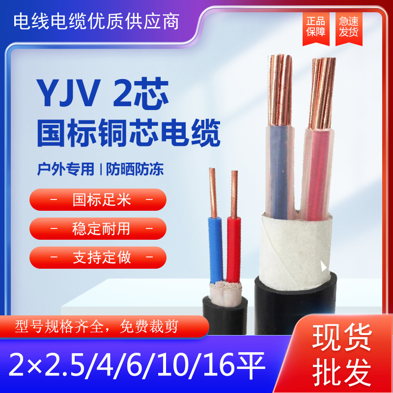 Yjv Cable 2-Core 2.5 4 6 10 16 25 Square Meters National Standard Pure Copper Core Hard Core Street Light Line Outdoor Near Line