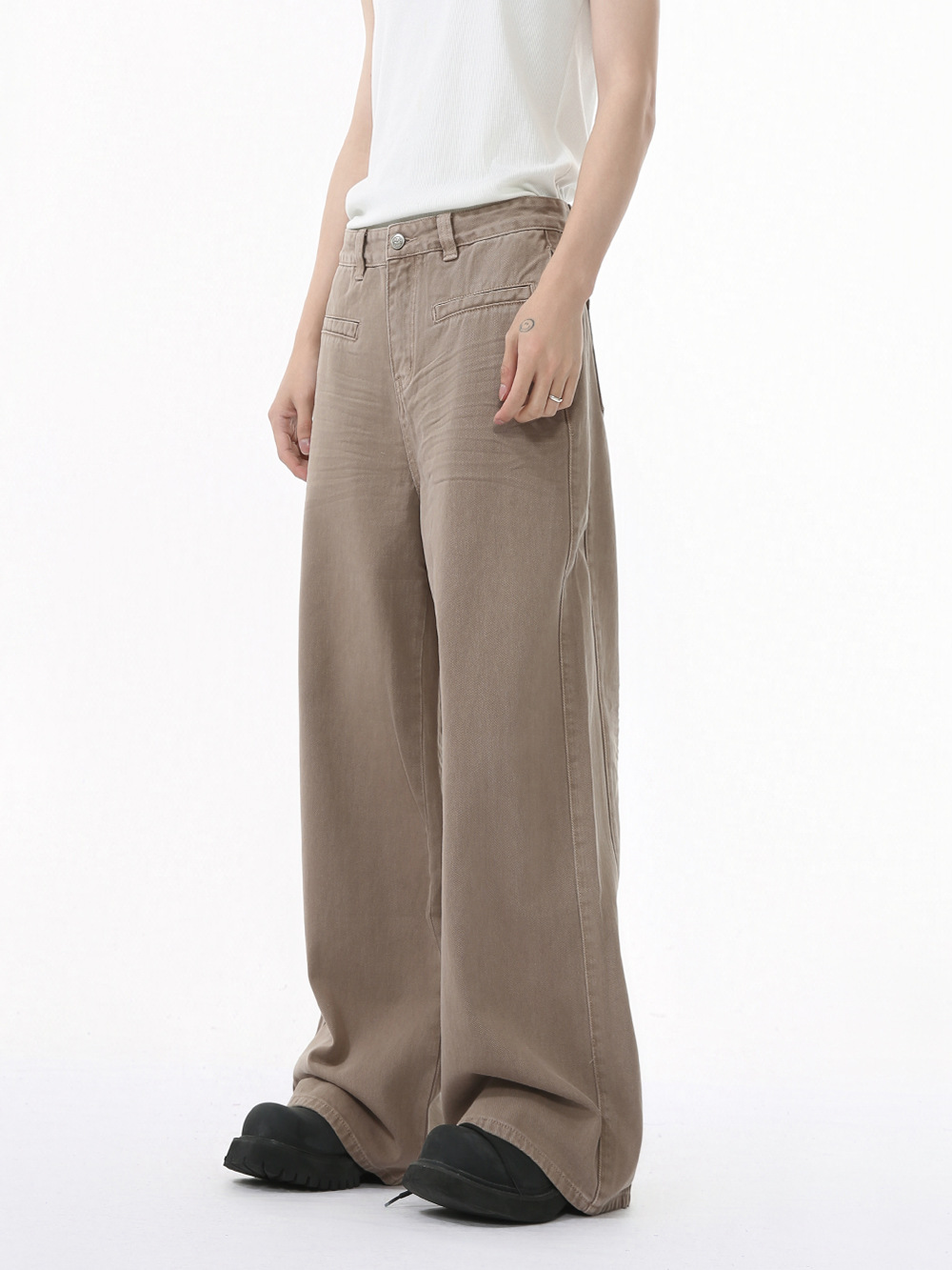 MTLCLOTHES Ropa de hombre | Cuatro estaciones, bolsillo personalizado, desgaste inverso, diseño plisado, color sólido, jeans drapeados, moda