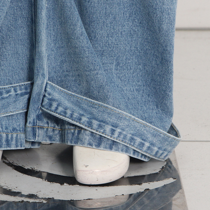 Damenbekleidung Frühling und Herbst Neue Mode Rauchgrau Spleißen Multi Pocket Overalls Street Washed Distressed Lange Hose mit weitem Bein_voghion.com