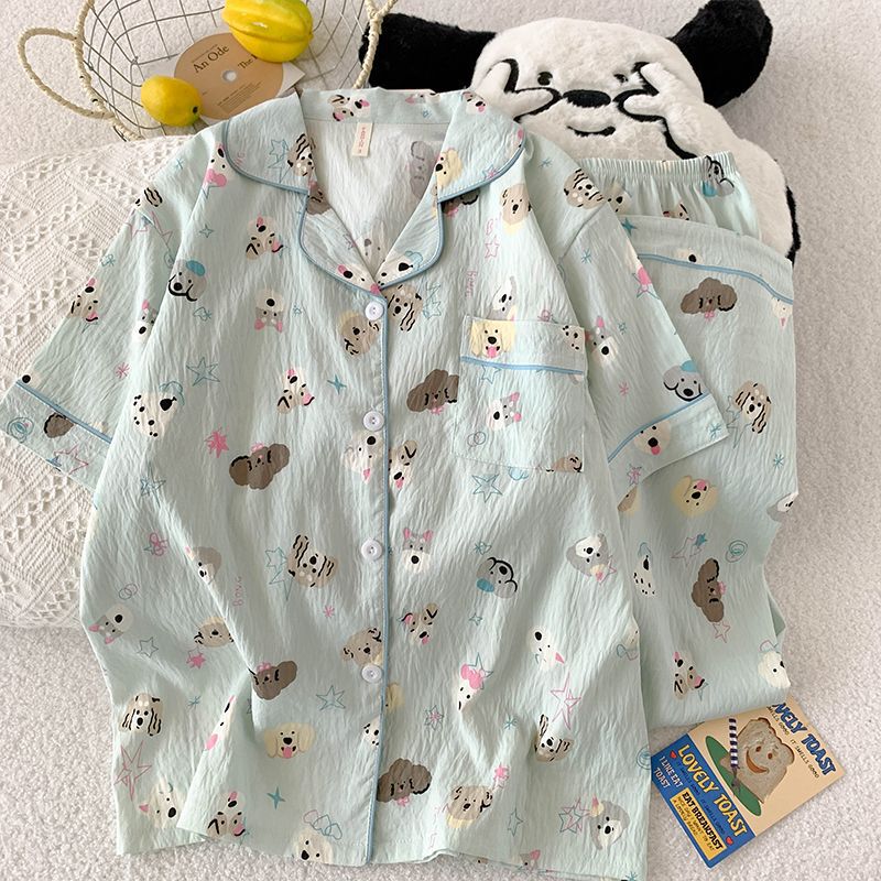 Cloud Cotton Pajamas for Women, Spring and Summer Short-Sleeved Lapel Cardigan, Shorts, Long Pants, Girls' Casual Lapel Three-Piece Home Wear Set Cloud Cotton Pajamas for Women, Spring and Summer Short-Sleeved Lapel Cardigan, Shorts, Long Pants, Girls' Casual Lapel Three-Piece Home Wear Set