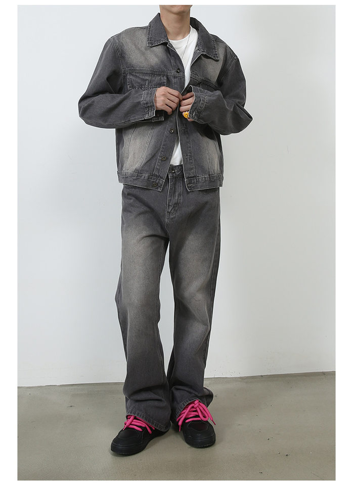 Quần jean nam ống đứng dáng suông rộng cạp vừa phong cách Hàn, vải denim giặt cổ điển — Xanh lam nhạt, Xám nhạt, Đất Sét chi tiết 15