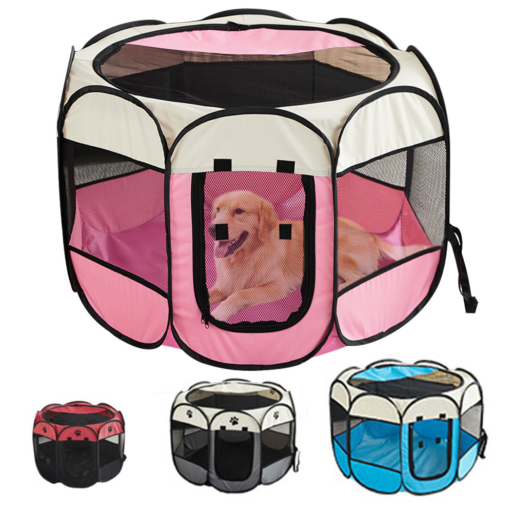 Mascota jaula octogonal plegable jaula de perro impermeable Oxford tela tienda de mascotas extraíble y lavable resistente a los arañazos perro gato sala de entrega