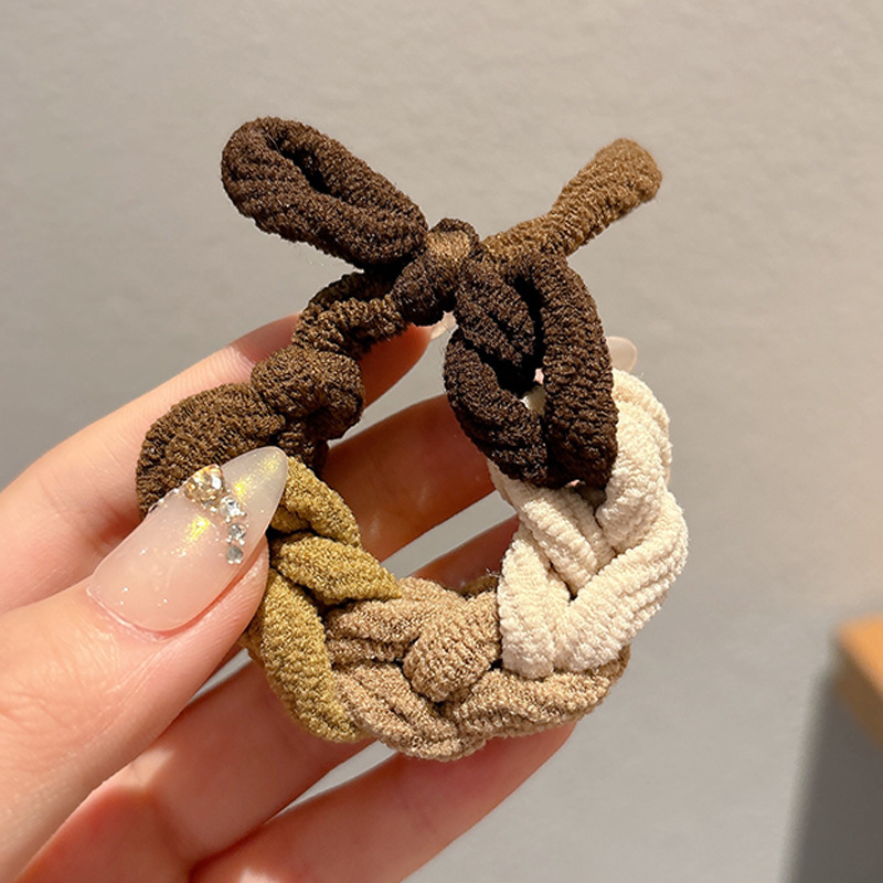 Cuerda para el cabello retro Maillard, temperamento femenino, cuerda para el cabeza duradera, banda de goma para el cabello de alta gama, tocado de lazo para el cabello de cola de caballo alta