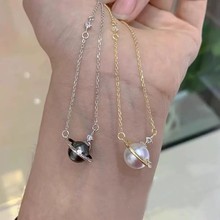 6806 DIY珍珠配件 S925银套链空托 星球吊坠带银链 配9-11mm圆珠
