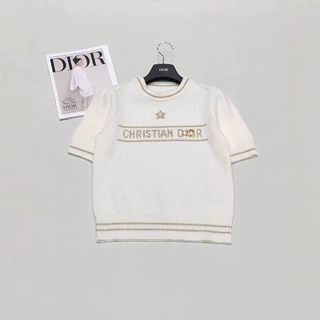 2025早春新款南油D+圆领短袖毛衣甜美减龄修身百搭泡泡袖刺绣上衣