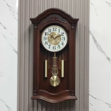 新中式实木挂钟客厅老式复古石英钟家用报时挂墙创意时钟静音钟表