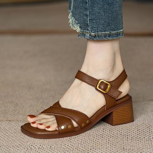 Women's 2025 New Summer Sandals with Open-Toe Design, Soft Back Cross Strap, Commuting, Thick Heel, Non-Slip Women's Shoes