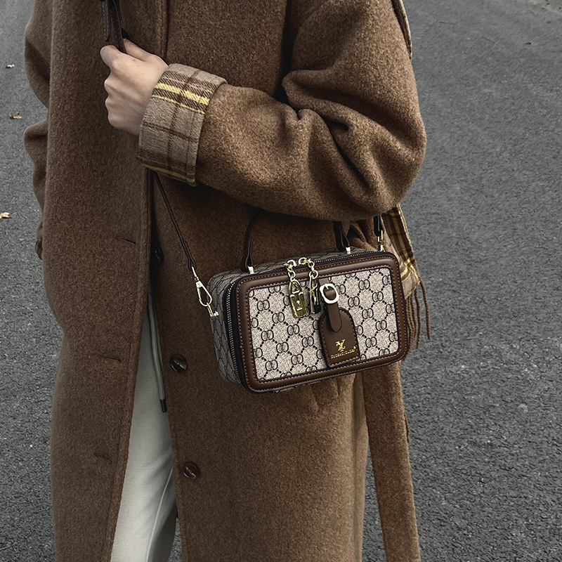 Box For Women 2025 New Printed Retro Handbag Versatile Shoulder Crossbody Small Square Bag Color Block_voghion.com