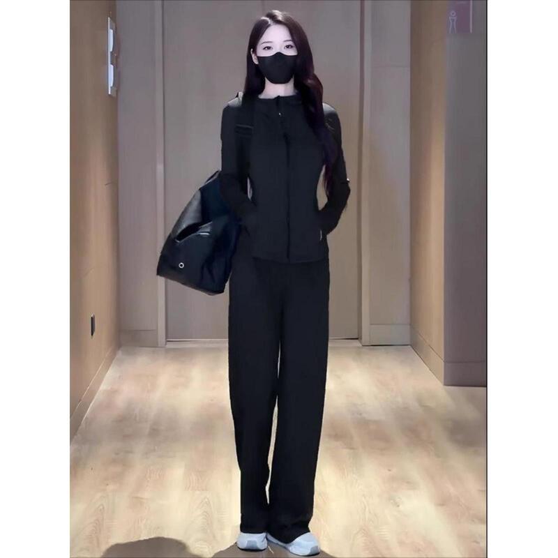 Black Casual Sports Suit for Women, Fitness, Yoga, Running, Quick-Drying Sun Protection Jacket, Trousers, Autumn Outfit, Complete Set Black Casual Sports Suit for Women, Fitness, Yoga, Running, Quick-Drying Sun Protection Jacket, Trousers, Autumn Outfit, Complete Set