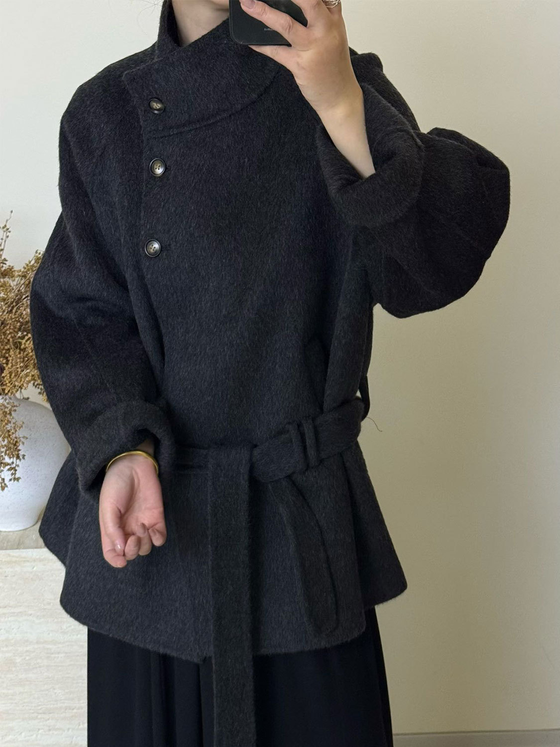 Autumn and Winter New Double-Sided Woolen Outwear Mid-Length Lace-Up Elegant Loose Stand-Up Collar High-End Woolen Outwear for Women