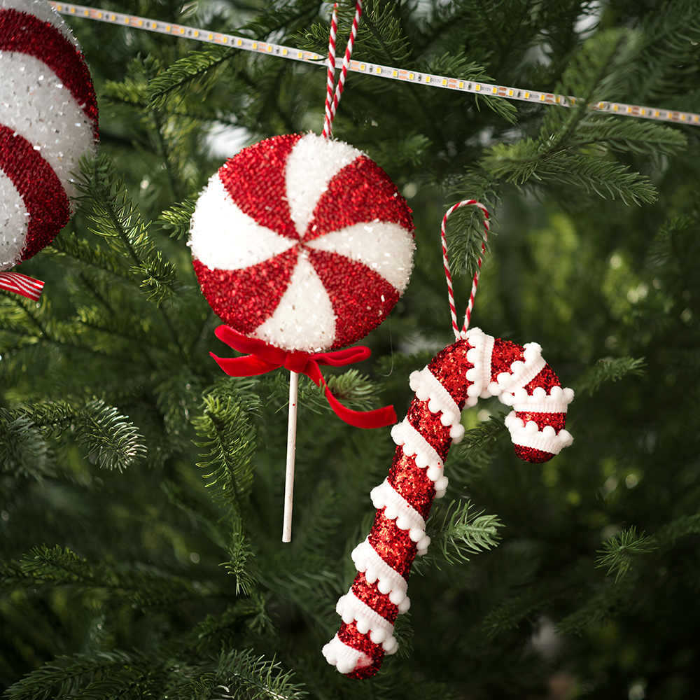 Árbol de Navidad transfronterizo colgar muletas rojas y blancas dulces bolas de Navidad decoraciones de Navidad escenario Amazon
