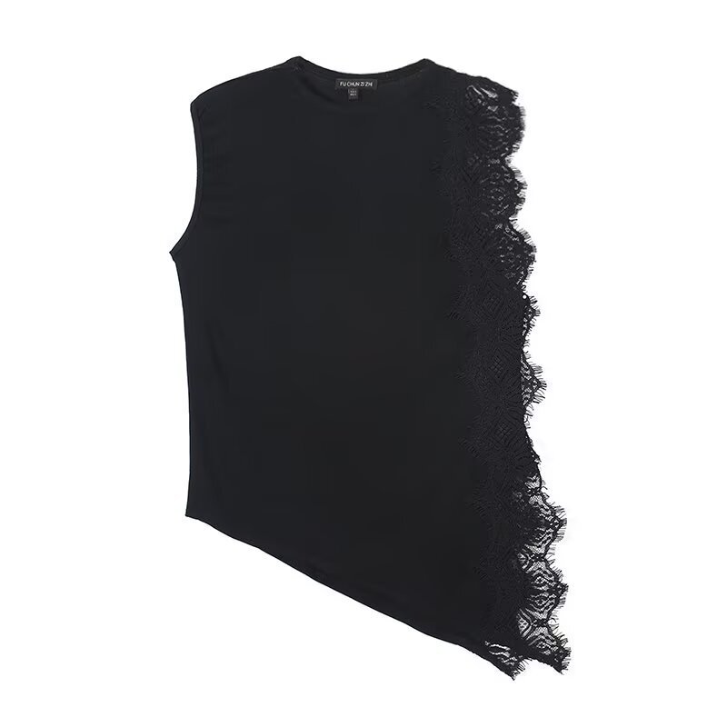 Bsk&Traf Women's Clothing 2026 Summer New Style French Resort Style Fashionable Lace Detail Sleeveless T-Shirt Top