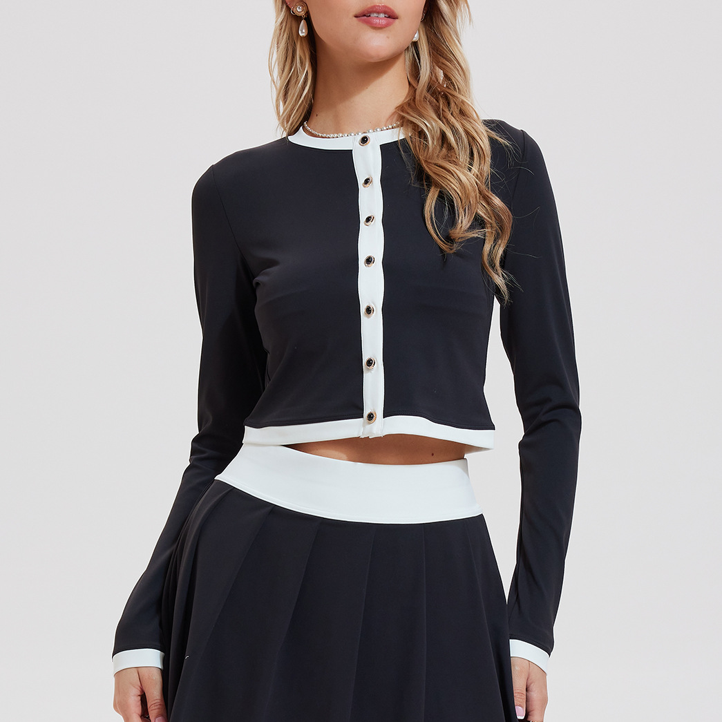 Cárdigan vintage estilo francés para mujer, top deportivo de manga larga, ropa de yoga de secado rápido con bloques de color para exteriores, ideal para primavera y otoño.