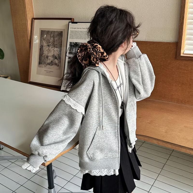 Girls' Spring and Autumn Lace Hooded Jacket, Large Children's Zip-Up Shirt, 2025 New Style Girls' Cardigan Outerwear Girls' Spring and Autumn Lace Hooded Jacket, Large Children's Zip-Up Shirt, 2025 New Style Girls' Cardigan Outerwear